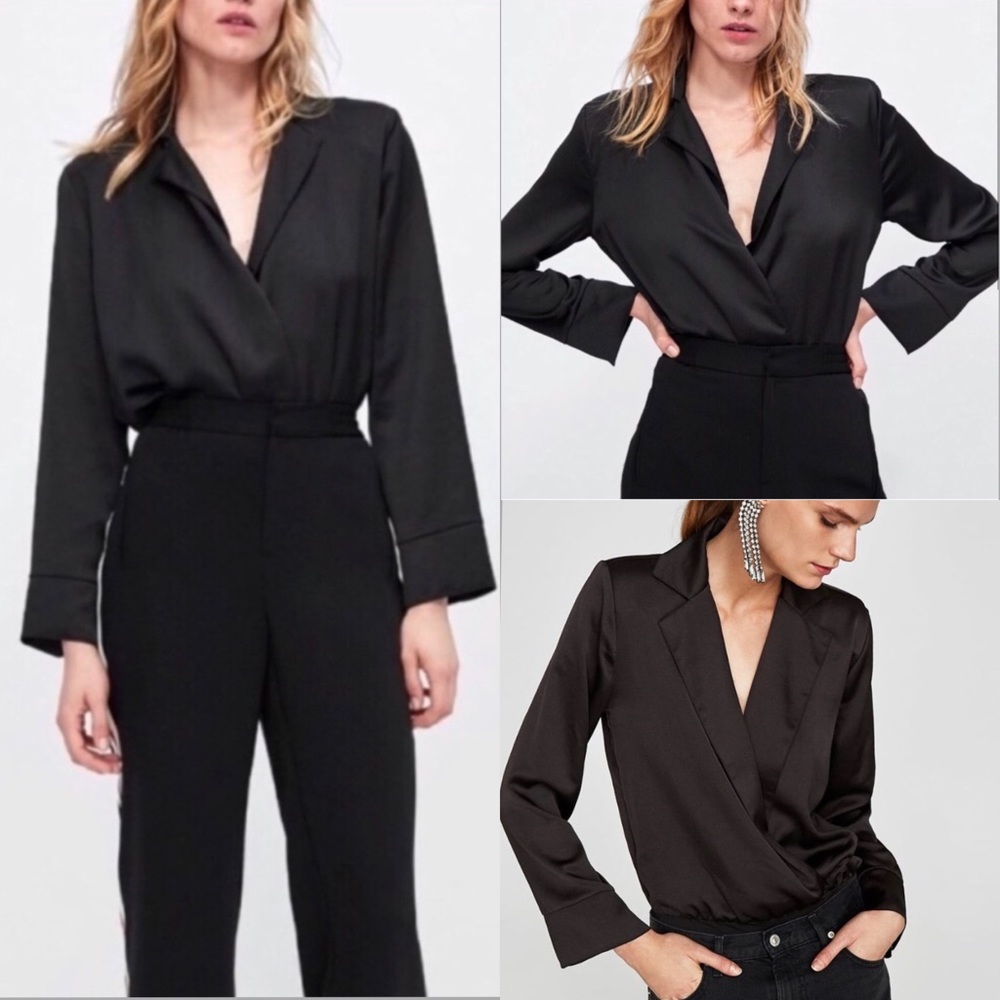 Zara Black Satin-like Bodysuit